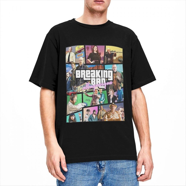 Novelty Breaking Bad Gta Collage T-shirt Mænd Kvinder Rundhalset 100 % Bomuld Kortærmede T-shirts 4xl 5xl Tøj Black XXXL