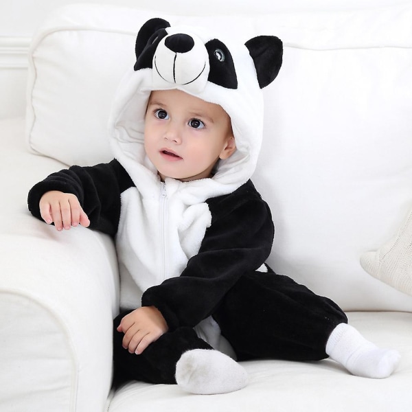 Baby Gutt Jente Barn Tegneserie Dyr hette Romper Fleece Jumpsuit Body Vinter Varme klær i ett stykke Black and White 0-6 Months