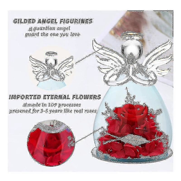 Præserverede Blomster Mors Dag Fødselsdagsgaver Til Mor Bedstemor, Engel Figurer Med Ægte Blå Rose