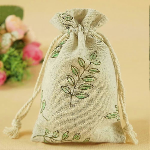 Natur Jute Poser Pakke med 20 Bomuldsposer 9 cm x 12 cm Linned Smykkeposerleaf