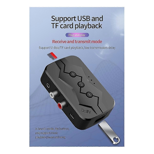 5.0 Alt-i-1 Bluetooth-modtager Nfc Bluetooth-sender Understøtter Tf-kort U Disk Afspilning Rca Opkaldsadapter