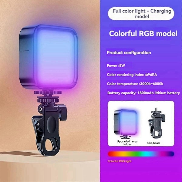 Kannettava RGB-salaman valokuvausvalo, klipsikiinnitteinen rengasvalo , , matkapuhelimille