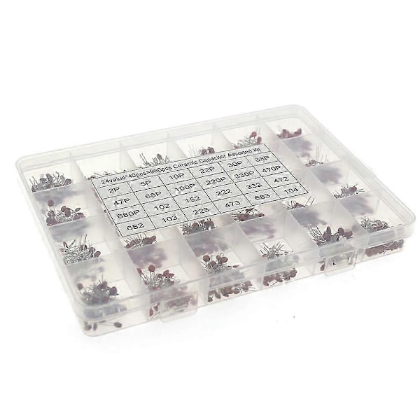 960 stk. Keramisk Kondensator Sortimentssæt 50V Keramiske Kondensatorer 24Værdi x 40 stk. DIY Elektronisk Kondensator
