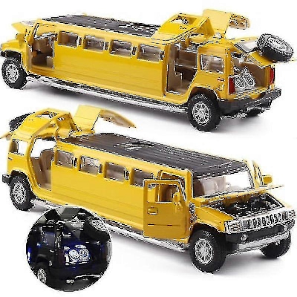 Korkea simulaatio 1:32 metalliseos Hummer Limousine painevalettu automalli vedettävä taaksepäin vilkkuva musikaalinen lasten leluajoneuvo - Ya