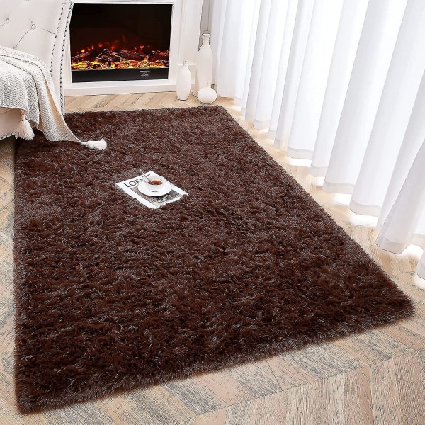Tflycq Soft Fluffy Area Mattor Kompatibel med Sovrum Barnrum Plysch Shaggy Nursery Matta Furry Throw Mattor Kompatibel med Pojkar Flickor, College Sovsal Coffee 2.6 *5.2 Feet