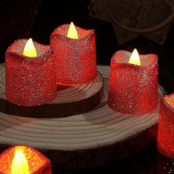 12 stk. Glitter LED Telys Flammeløse Telys Lysende Dekorasjon