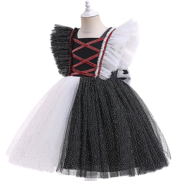 Jenter Princess Dress Cruella the Witch Tutu Halloween Carnival Party Cosplay kostyme 120