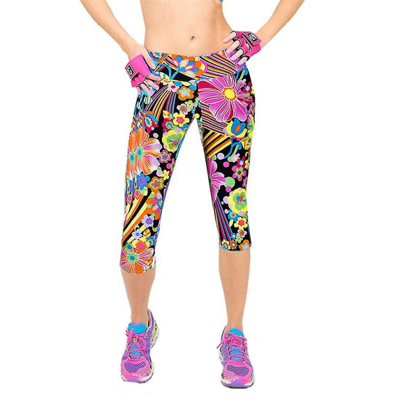 Tflycq Kvinder Print Højtaljet Hip Stretch Løbe Fitness Yoga Bukser Syv minutters bukser