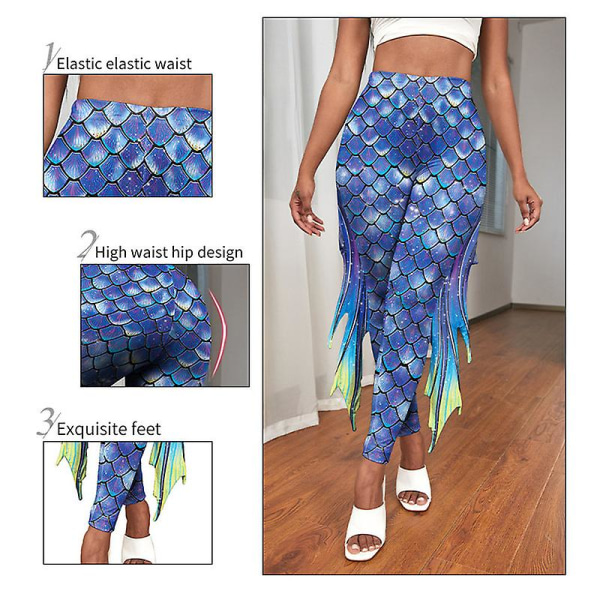 Yoga Print Leggings For Women Fish Scale High Waisted Bukser Halloween Costume Tights style 2 L