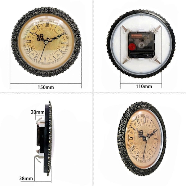 Urverksinnsats 150mm Retro bevegelse lydløs Rund for