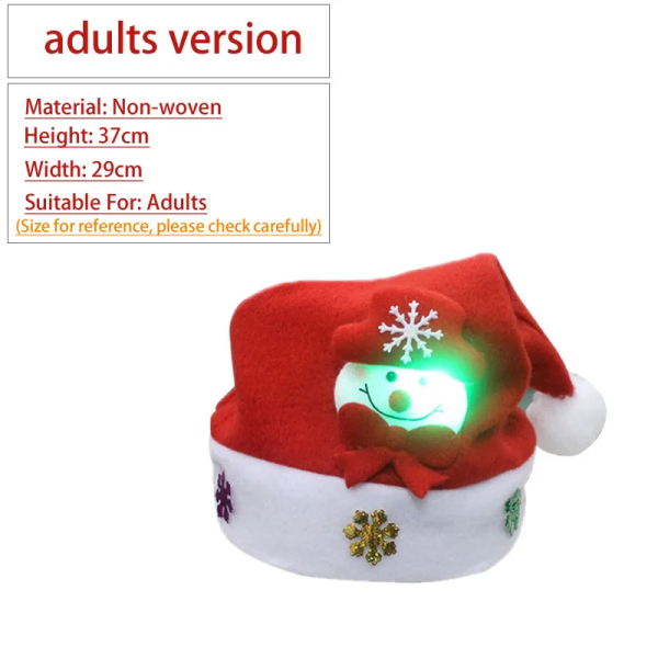 2024 Søt Julelue Barn/Voksne Rød Ikke-vevd Plysjhette Led Lys Nisselue Til Hjemmekontor Bar Julefestdekorasjon Adult Snowman Light