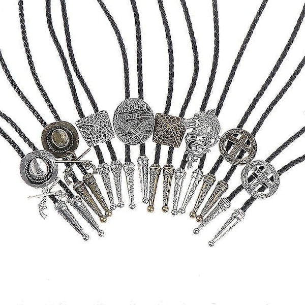 Vintage Cowboy Hat Legering Herre Bolo Tie Læder Reb Lang Halskæde