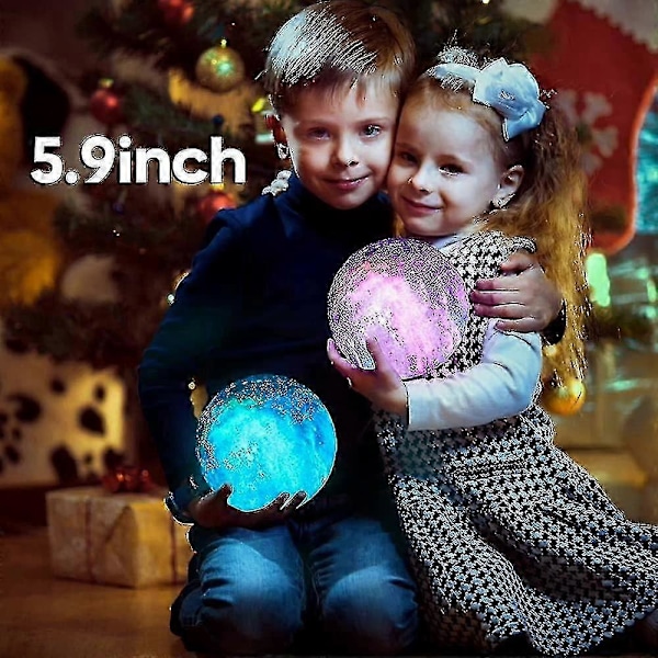 Månelampe Galakselampe, 15 cm 16 farger LED 3D Månelys, Fjernkontroll og berøringskontroll Månenattlampe for jenter og gutter