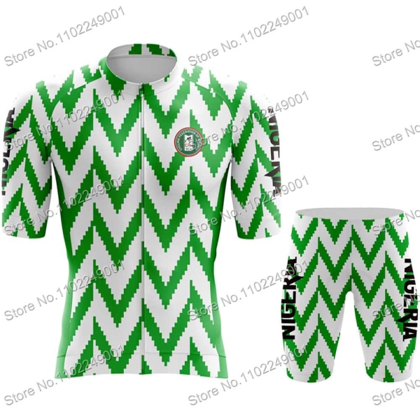 Nigeria Cykeltøj Sommer Cykling Kortærmede Jersey Sæt Herre Road Bike Shirt Dragt Cykel Bib Shorts MTB Sportswear 1 4XL