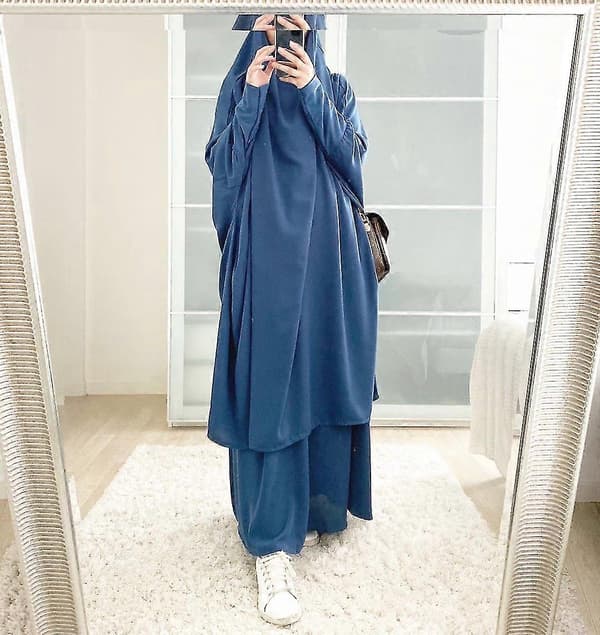 Uae Saudi Solid Robe Klänning Huvförsedd Kostym Etniska Kläder sky blue
