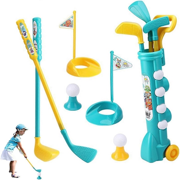Golfset för småbarn | Bedårande golfklubbor för småbarn, söta golfset för barn med 1 golfvagn, 3 golfklubbor, 2 peggar, 4 bollar &