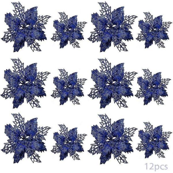 12st julsimuleringsblomma, julblomma, julgransblomma, julgransdekoration, konstgjorda julblommor (blå)