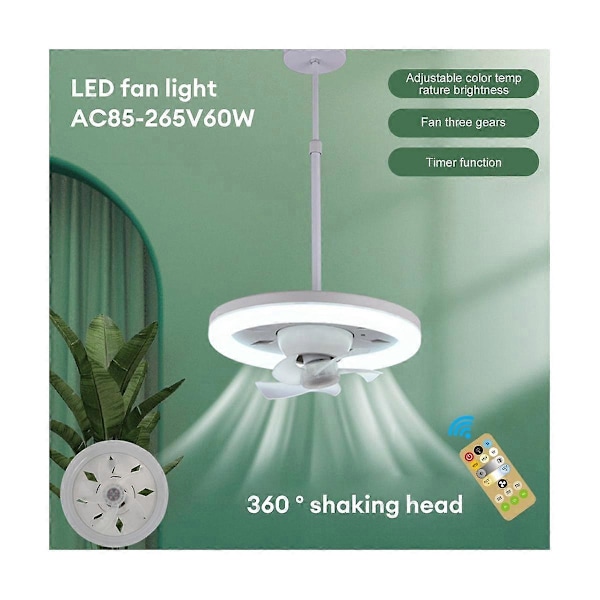Loftventilator med lys 60W 3-hastighed køleventilator Loftslampe Fjernbetjening E27 Lampeholder Elektrisk ventilator