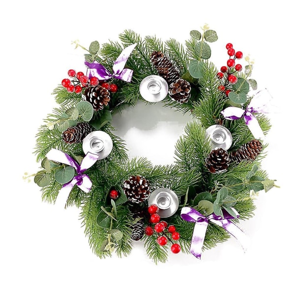 Juleadventskrans 12-tommer adventsstage-ring kunstig julekrans med bånd Purple Bowknot
