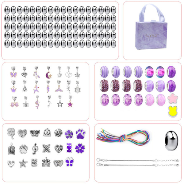 165 stk perler gør det selv håndlavet smykkesæt med lædertaske Modearmbåndsfremstilling tilbehør til kvinder piger Purple