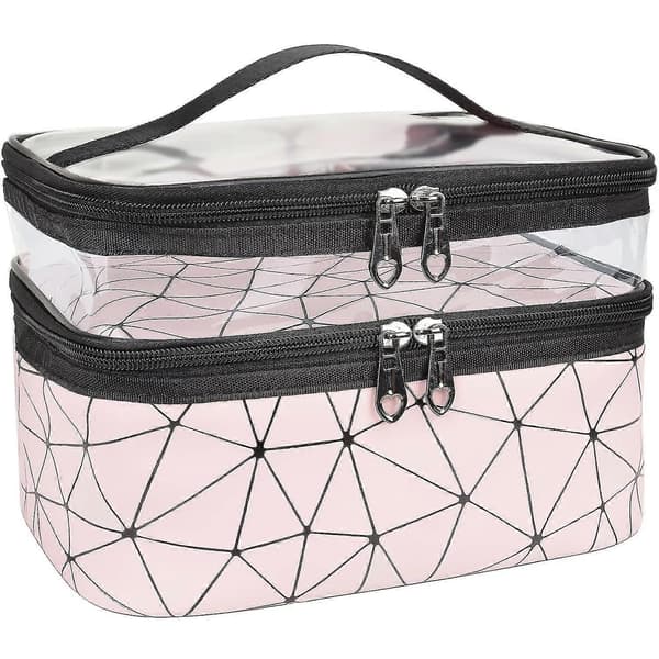 Makeup Tasker Dobbelt Lag Rejse Kosmetik Tasker Makeup Organizer Toilet Tasker (pink)