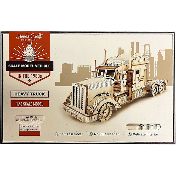 DIY 3D Træpuslespil Model Kit - Lastbil 1:40 Skala Model, Laserskåret Træpuslespil Håndværkssæt, Hjernevrider (MC502A) Lastbil -