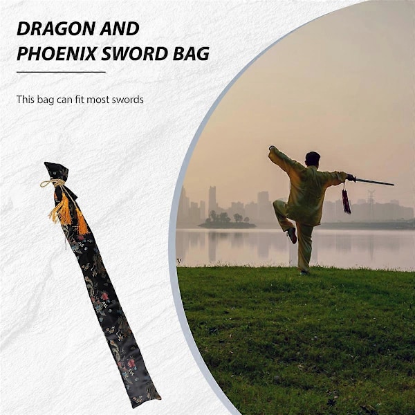 135 cm Drage og Føniks Katana Samurai Sværdtaske Tissu Sort