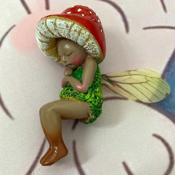 Sovande Fe Figur Hantverk Svamp Älv Pixie Prydnad Staty Dekoration