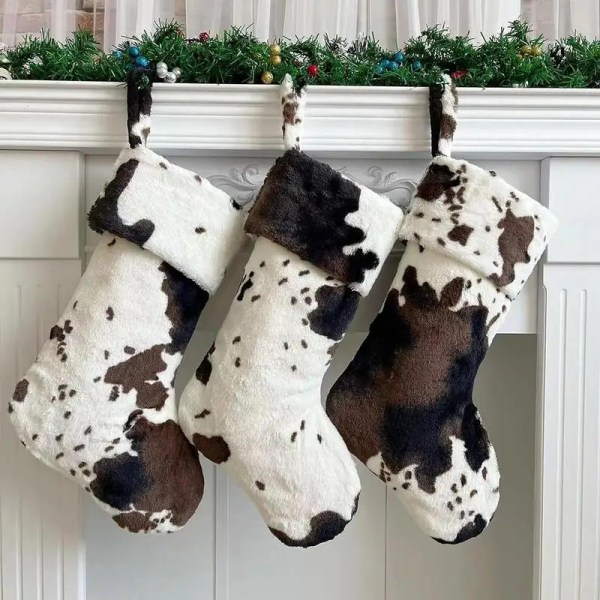 20-tommer julestrømper Farmhouse Cow Print Strømper med lanyard Store fødder Julegavestrømper til legetøjspose Slikpose style 2