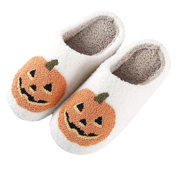 Unisex Pumpkin Head puuvillaiset tossut liukastumista estävät paksupohjaiset parin lämpimät kengät white 37-38