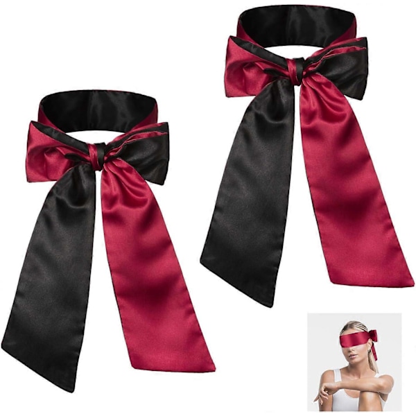 MUJIXI Satin Sovmask, 2 Stycken Sovmask, 150cm Ögonbindel Satin Sovmask för Par, 2-pack Svart och Röd Satin Ögonmask Sovmas
