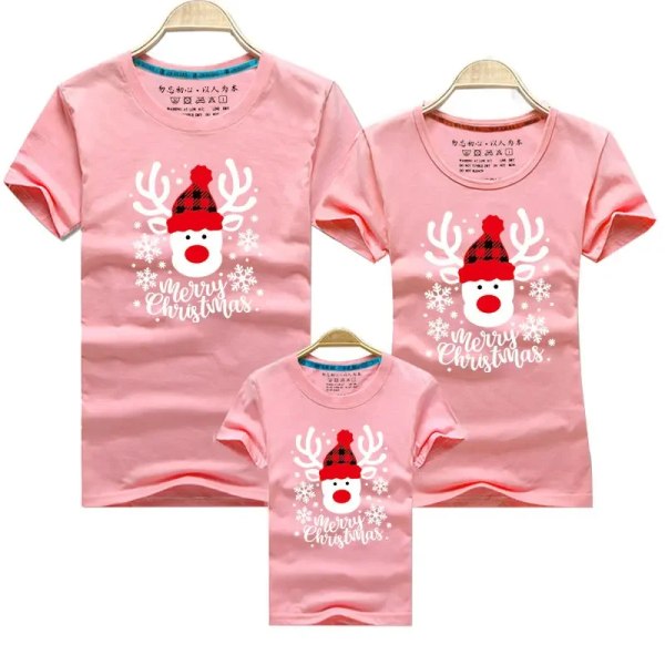 Jule T-skjorte 3-delt sett Julefamilie matchende T-skjorte bomull mor-datter  far sønn topp T-skjorte Julegave pink Mom S 5563 | pink | Mom S | Fyndiq