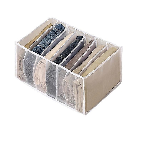 Pakk Sammenleggbar Stofforganisator Sammenleggbar Skuffeorganisator 7 Rom Oppbevaringsboks for Jeans T-skjorte Jean Skjorte Leggings, Hvit, 32x12x12cm