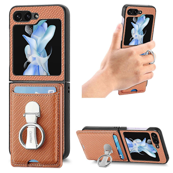 Til Samsung Galaxy Z Flip 6 med Indbygget Roterende Ring Stand og Wallet Telefon Cover, PU Læder Beskyttende Kickstand Cover til Samsung Galaxy Z Flip 6