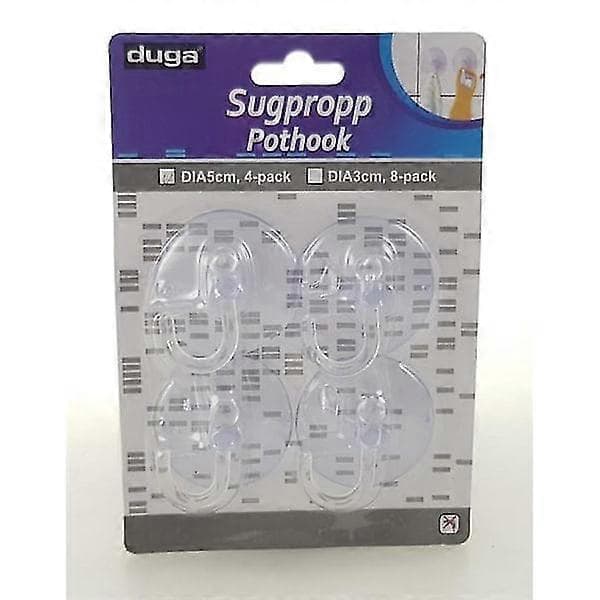 4-pack - Sugproppar med krok / Sugkoppar - 50 mm Transparent