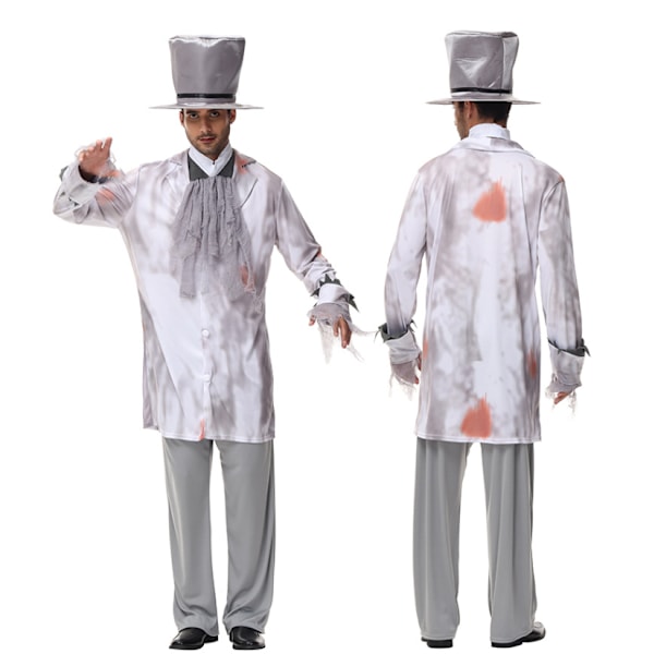 Halloween kauhukorsetti harmaa vampyyrimorsian naamiainen cosplay zombie-puku man M