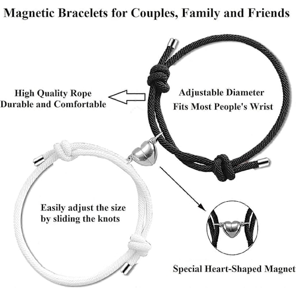 UBIUO 2 st Magnetiska Pararmband för Kvinnor Män, Sol och Måne Attraktion Matchande Armband Kärleksgåvor till Pojkvän Flickvän Bästa Vän B#Svart