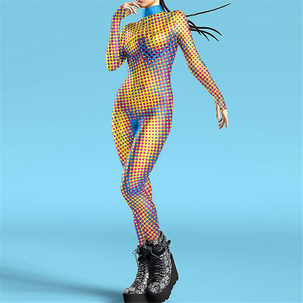 Damemote 3d termisk bildebehandling/leopardtrykt cosplay kostyme Halloween Party Rave Body med tommelhull style 4 S