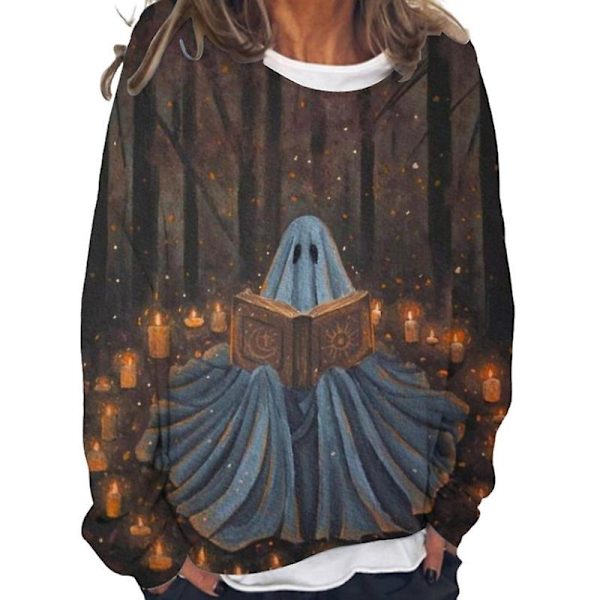 Ghost Sweatshirt Kvinner Halloween gresskarskjorter Morsom nyhet Grafiske T-skjorter Langermede høstskjorter style 7 S