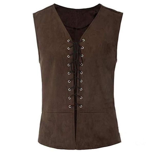 Middelalderrenessansevest, hoffherres snørevest, kostyme for scenespill brown XL