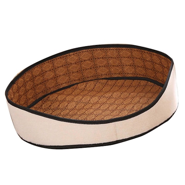 Lemmikin viilentävä peti, irrotettava, pestävä, viiniköynnöksestä kudottu pyöreä matto koirille ja kissoille, beige