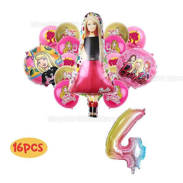 Barbiee-dukke Fødselsdagsfest Dekorer forsyninger Pink pigetema Bordservice Kop Tallerken Ballon Baby Shower Prinsesse Fest Decor Gaver 16pcs set 4