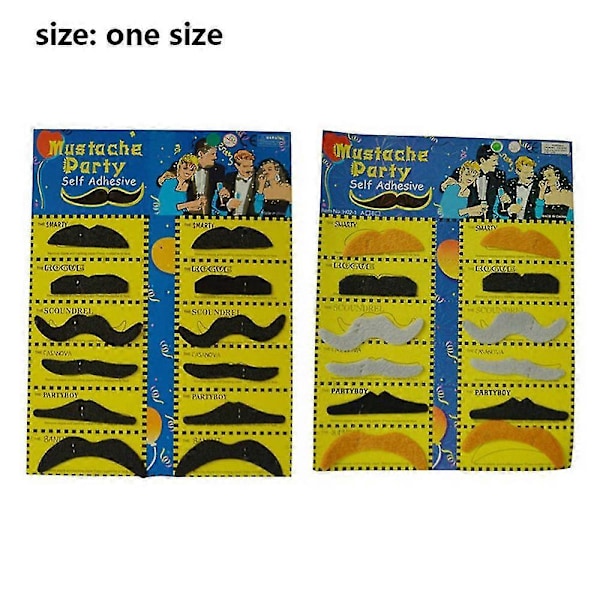 2 Set Självhäftande Mustascher Set, Olika Form Mustascher, Halloween Party Tillbehör (förpackningar om 12)