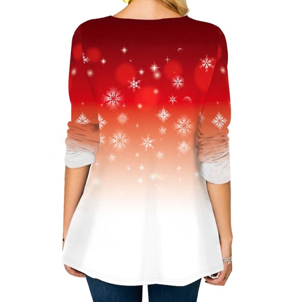 Jul Kvinder Snemand Holiday Tree Print Casual T-shirt Xmas langærmet rund hals skjorte Bluse Longline Toppe Plus Size Red M
