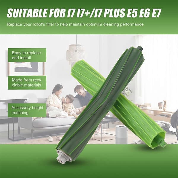 Erstatningstilbehørssett for I7 I7+/I7 Plus E5 E6 E7 Serie Robotstøvsuger, 2 Filtre+3 Børster+1 Mu