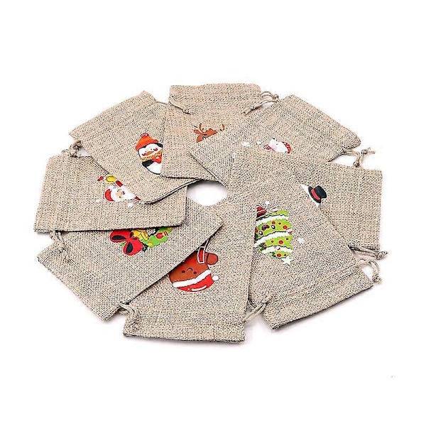 Julklappspåsar 14 cm Jutesäckar med dragsko för godis kakor presenter julklappsförpackning