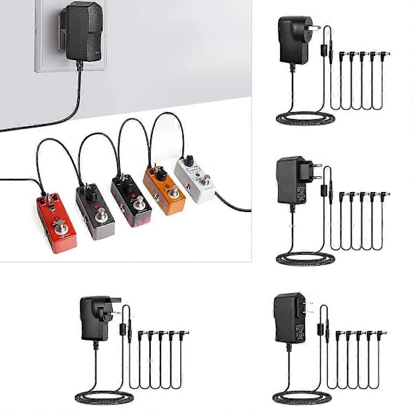 9V 850mA Strömadapter Laddare för Keyboard Gitarr Effektpedal Anslutning