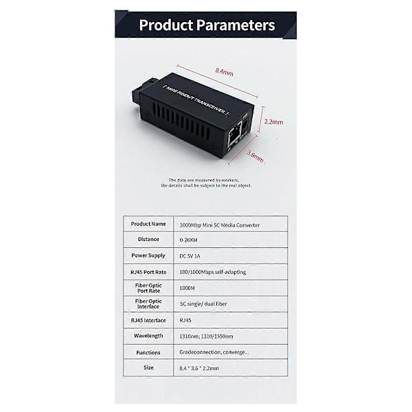 1 Par Gigabit 100/1000M A/B SC Ethernet Fiber Switch Media Converter Rj45 Optisk mottaker 20KM Fi