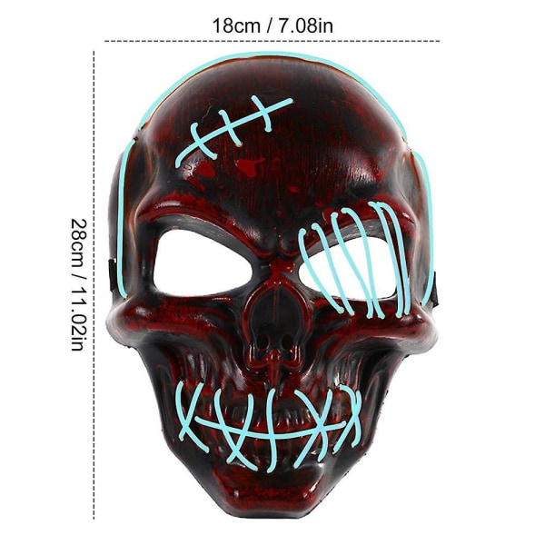 Halloween Skull Face Cover Cosplay Kostymer Light Up Led Covers Cosplay rekvisita Kostymer Skull Face Covers Light Up Kostymer Blue