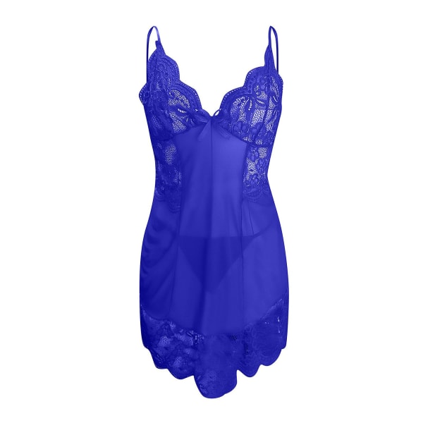 Kvinders sexet lingeri spaghetti rem pyjamas ensfarvet babydoll natkjole Blue 2XL